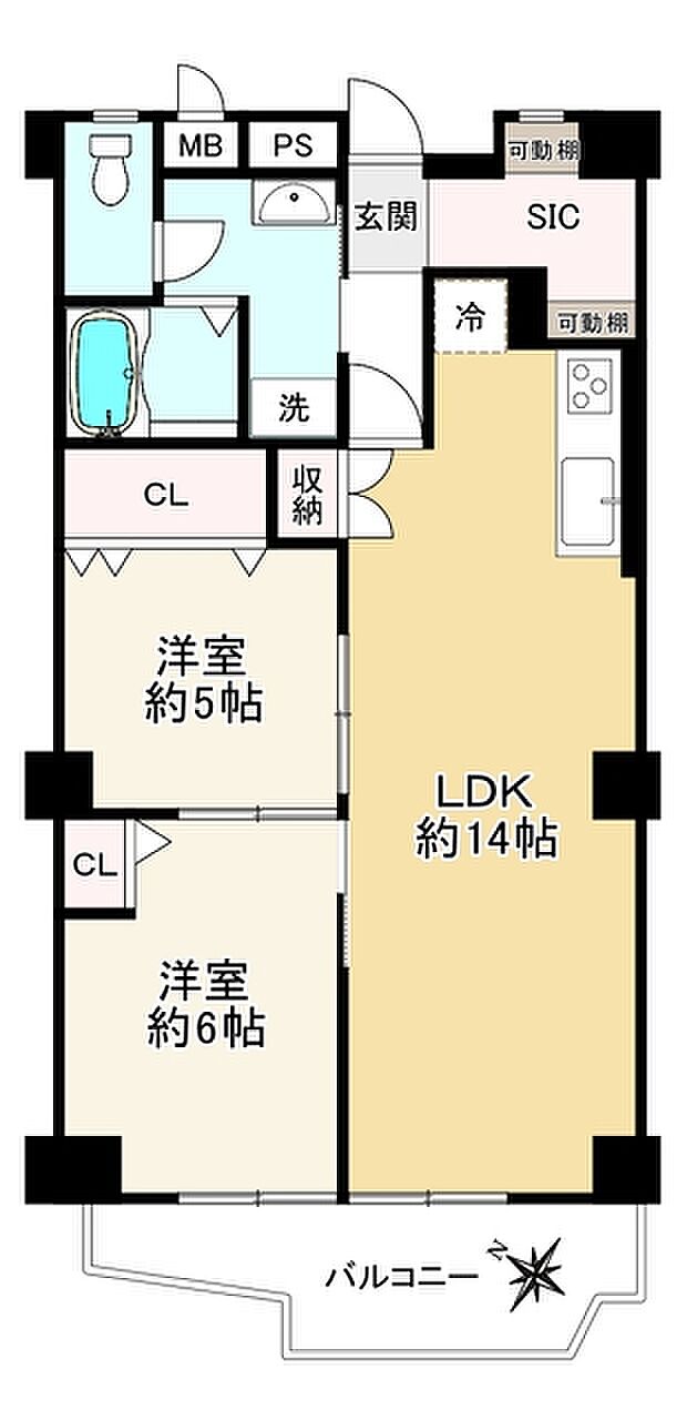 岡本センチュリーマンション(2LDK) 3階の間取り