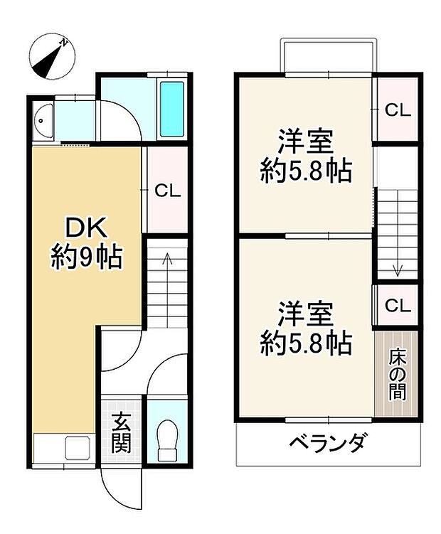 ＪＲ東海道本線 長岡京駅までバス約21分 神川小学校前バス停 徒歩6分(2DK)の間取り