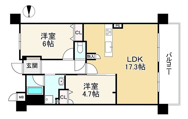 オルフェアライフ伏見稲荷(2LDK) 6階の間取り