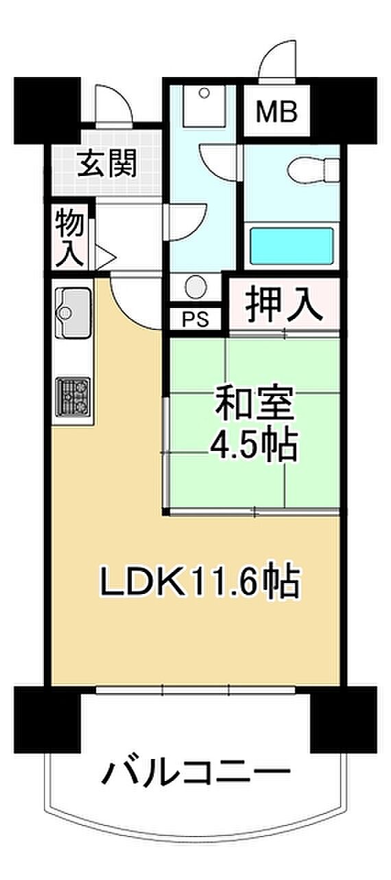 琵琶湖アーバンリゾートI番館(1LDK) 13階の間取り