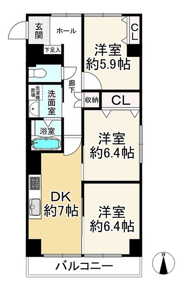 チサンマンション第2江坂(3DK) 6階の間取り