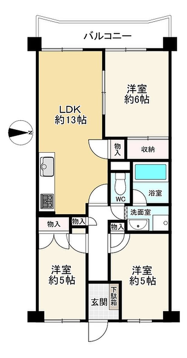 桜塚パークマンション(3LDK) 5階の間取り