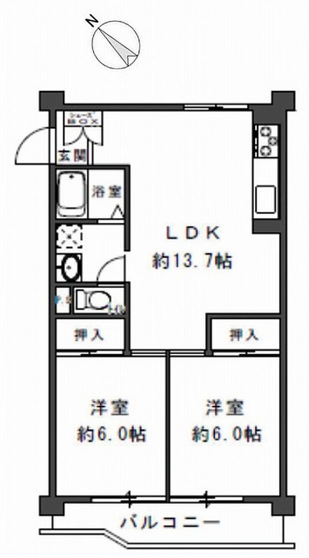 藤白台住宅Ｄ35棟(2LDK) 3階の間取り
