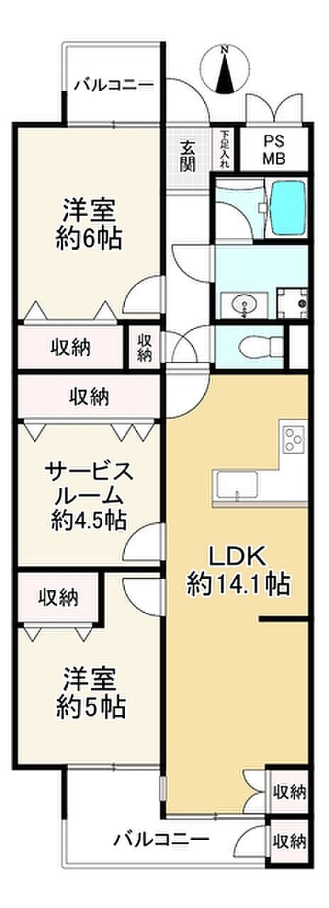 豊中豊松園ハイツＡ棟(2SLDK) 1階の間取り