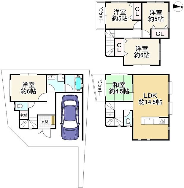 枚方市岡山手町　中古戸建(5LDK)の間取り