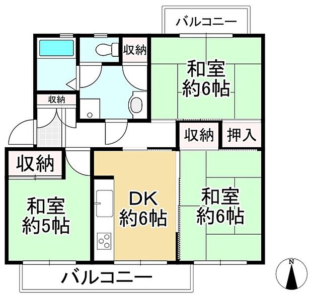 男山第4住宅306棟(3DK) 4階の間取り