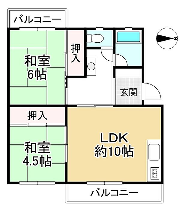 ピアン自由が丘6号棟(2LDK) 2階の間取り