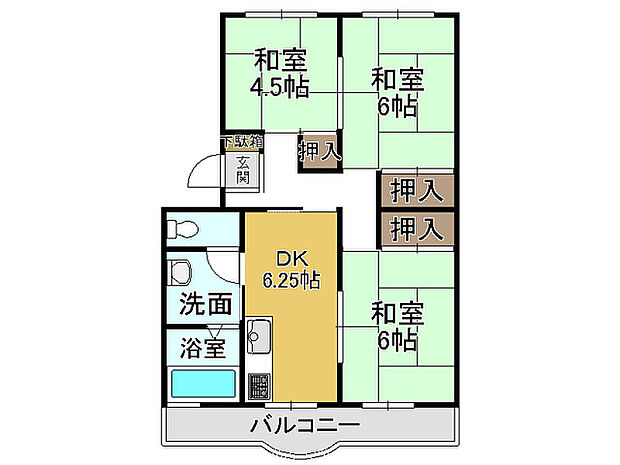 ローレルハイツ北神戸4号棟(3DK) 1階の間取り
