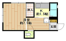 エデン荘 2階1Kの間取り