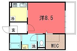 カーサフェリス 1階1Kの間取り
