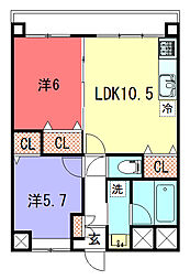 ベリエ茶五 2階1SLDKの間取り