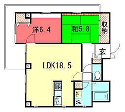ヴィラ惣門 3階2LDKの間取り