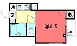 ヴィラ六基 3階1Kの間取り
