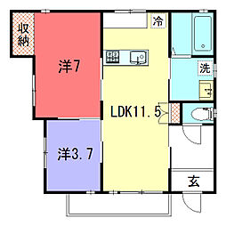 岩倉長谷町36 貸家 1階2LDKの間取り