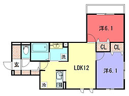 D-ROOM Sagarimatsu 2階2LDKの間取り