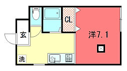 きんこん館 2階ワンルームの間取り