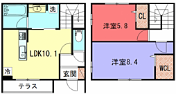 サンティエひえい 2階2LDKの間取り