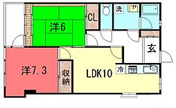 レジデンス岡崎 4階2LDKの間取り