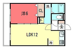 エスポワール北山II 2階1LDKの間取り