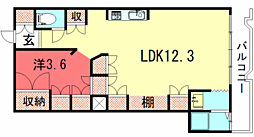 シャルマン北白川ハイツ 1LDKの間取図画像
