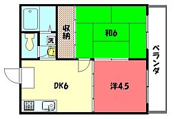 サンハイツ岩倉B 2DKの間取図画像