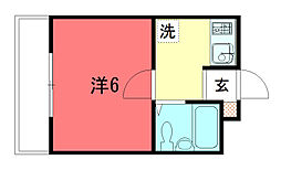 北白川ロイヤルパレス 1Kの間取図画像