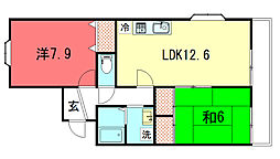 メゾンサンマルタン 2LDKの間取図画像