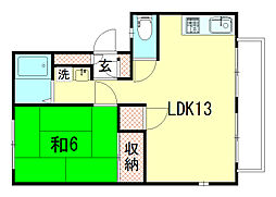 ウインディア加茂川A 1LDKの間取図画像