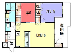THE RESIDENCE御車道 2LDKの間取図画像