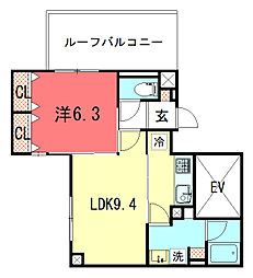 THE RESIDENCE御車道 1LDKの間取図画像