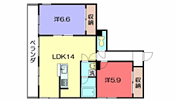 ヴィラ北白川 2LDKの間取図画像