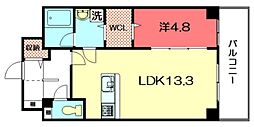グランデュア京東一条 1LDKの間取図画像