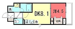ヴィラ岡崎神宮 1DKの間取図画像
