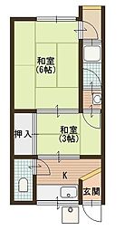 大和アパート 2Kの間取図画像