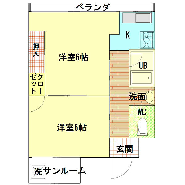 井上マンション A-2｜石川県金沢市新竪町３丁目(賃貸マンション2K・3階・46.86㎡)の写真 その2