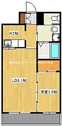 LS薬園 1階1LDKの間取り