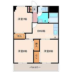 出水レジデンス 1階3DKの間取り