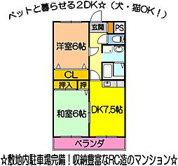 ファーストハイツD 3階2DKの間取り