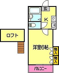 レオパレス南高江 2階1Kの間取り
