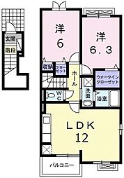 エクレール城南一番館 2階2LDKの間取り