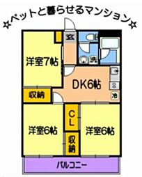 出水レジデンス 4階3DKの間取り