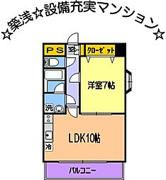 ヴィヴィエ南熊本 6階1LDKの間取り
