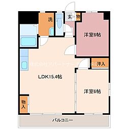 エステート平成 5階2LDKの間取り