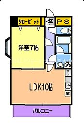 ヴィヴィエ南熊本 2階1LDKの間取り