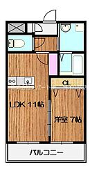グレイスコート下硯川 1LDKの間取図画像