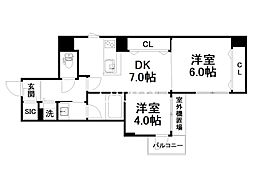 ロイヤルステイツ御所南 4階2DKの間取り