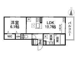 GRAMM六地蔵B棟 1階1LDKの間取り