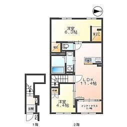 （仮称）城陽市寺田新築アパート 2階2LDKの間取り