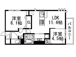 Bell　soar 1階2LDKの間取り