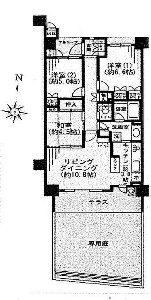 ペット可（規約有）１階専用庭付　南側は低層住宅で陽当たり良好です。